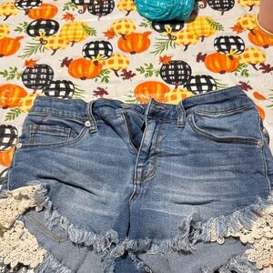 Frayed Hem Blue Jean Shorts for Women